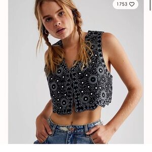 Free People Black and White Marigold Cropped Vest |NWT|